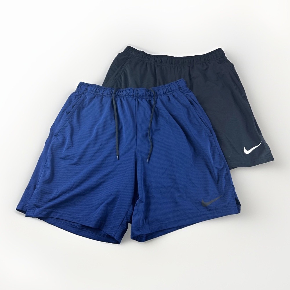 Nike Dri Fit Shorts Mens 2XL Drawstring Workout Gym Running Blue Black Lot of 2